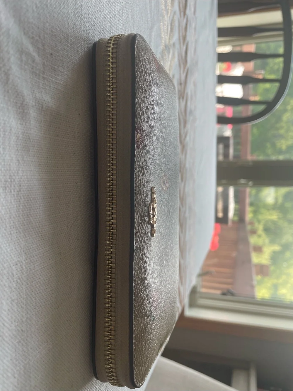 Coach Beige Signature Floral Zip Wallet